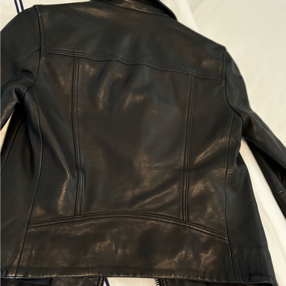 All Saints Black Leather Bomber Jacket with zippers - Picture 3 of 10